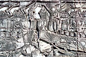 Angkor Thom - Bayon temple, south wall of the third enclosure, bas-reliefs of the naval combat between the Khmer and the Chams